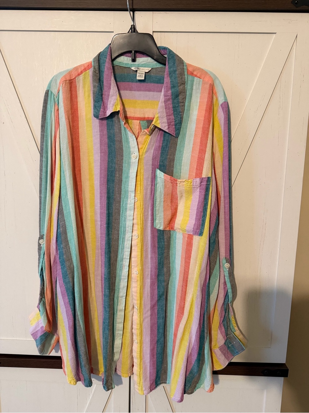 Cato Multicolor Vertical Stripe Button-Down Shirt - Pastel Stripes